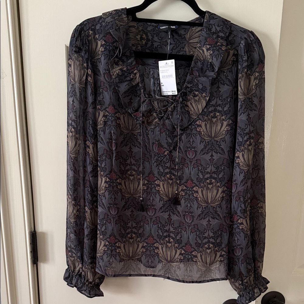Floral Ruffle Tie-Neck Blouse